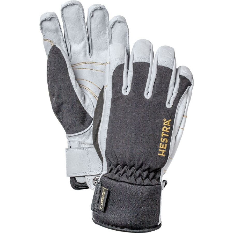 white leather ski gloves