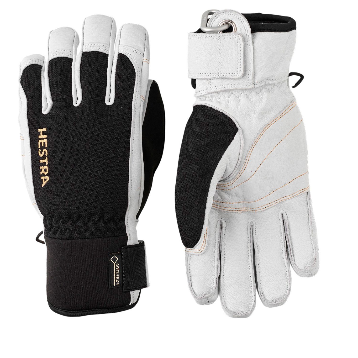 white leather ski gloves